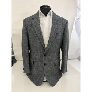 Harris Tweed Blazer Mens 42 Regular Gray Herringbone Hand Woven Wool Sport Coat